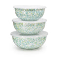 Golden Rabbit Enamelware Nested Mixing Bowls with Lids, Set of 3, Jardin Swirl - color: Jardin Swirl