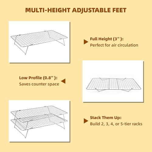 Cooling Rack 16"x10", 3-Tier Stackable & Collapsible Cooling Racks - color: Silver, size: 3-Tier-SL