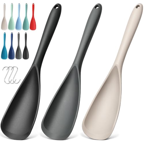 3 PACK Silicone Cooking Spoon Spatula for Nonstick Cookware, Heat‑resistant - color: Black, Gray, Khaki