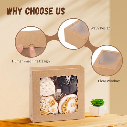 50 Pcs Bakery Boxes - 5x5x2 Inch with Window - Cookies, Mini Cakes, Chocolate Covered Strawberries, Macarons, Pies & Brownie Boxes - color: Brown