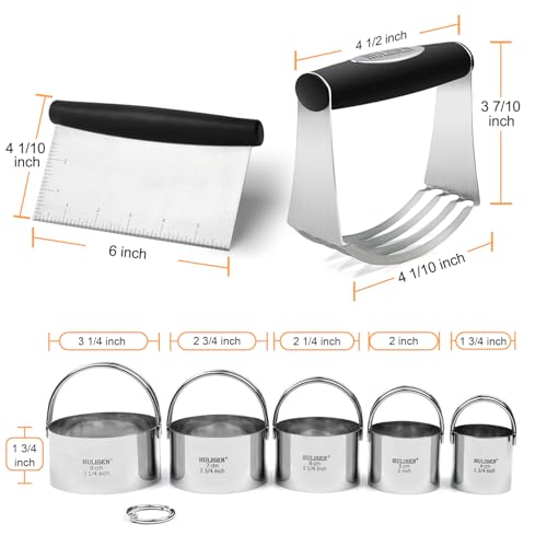 HULISEN 5-Pc Biscuit Cutters, Pastry Scraper, Dough Blender, Silicone Mat - size: 4 Pcs Pastry Cutter Set with Silicone Mat