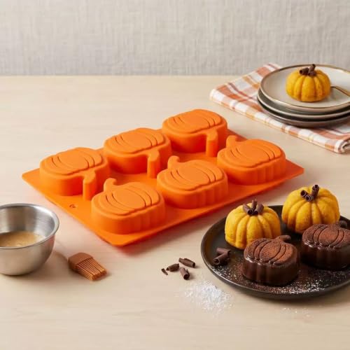 2 Pack 6-Cavity Pumpkin Silicone chocolate Molds, Fall Baking Molds - color: pumpkin 2 pcs-Orange