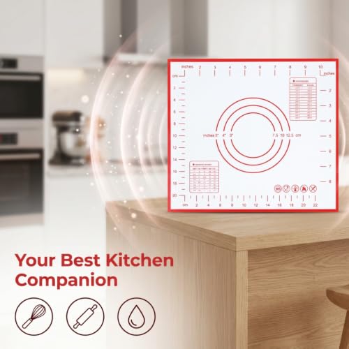 Silicone Dough Kneading Mat, Non Stick Pastry Rolling Mat with Measurement Grid for Home Kitchen Use, 11.4 x 10.2 in(Red) - color: Red