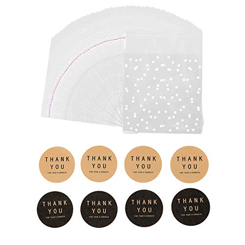 400PCS White Polka Dot Treat Bags and Sticker Set, 3.94x3.94IN - size: 3.94 x 3.94 Inches