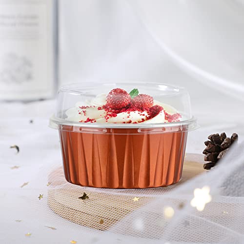 EUSOAR Foil Baking Cups, 30pcs 5oz Disposable Aluminum Foil Cups Cupcake Containers Wrappers with Lids, Dessert Cups with Lids Mini Aluminum Cheesecake Pan Creme Brulee Ramekins-Caramel - color: Caramel, size: 30pcs