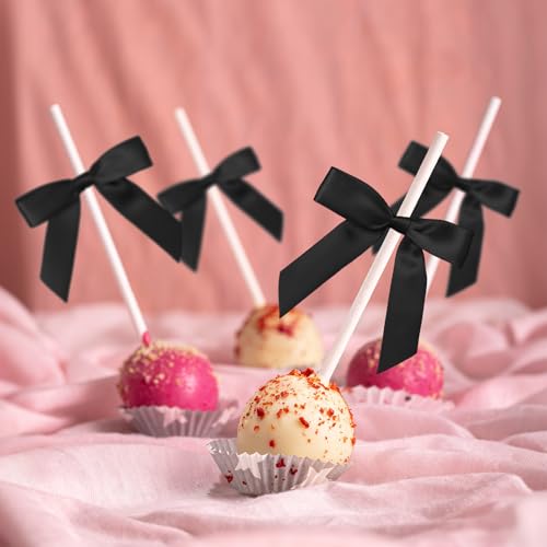 50 Pcs Satin Bows with Twist Ties, 2.5 Inch Gift Wrapping Bows, Black - color: Black