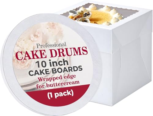Oungg 1 Pack 10x10x10 Inches Cake Boxes with Window,Cake Boxes with 10 in Cake Boards, Cake Drum White (1-pack) for Birthdays