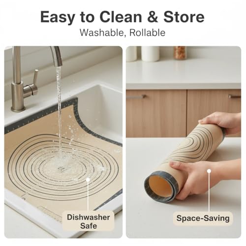 Silicone Baking Pastry Dough Mat - 26x16Inch Extra Large Cookie Bread Rolling Mats Sheet, Nonstick Kitchen Counter Kneading Board,Thick Reusable Pie Cookies Pizza Fondant Making Matt Measurement(Gray) - size: 16"W x 26"L