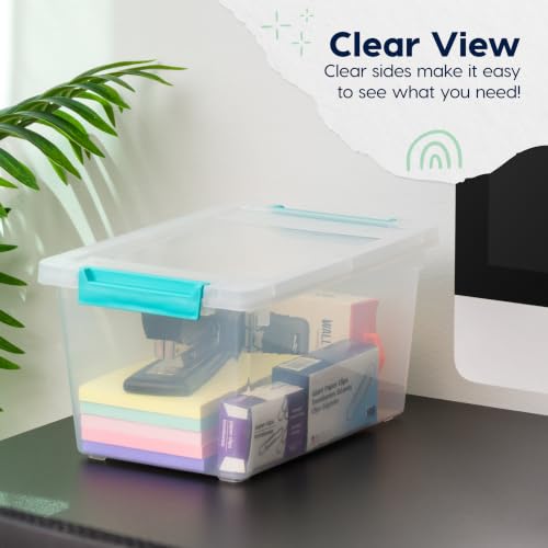 IRIS USA Storage Bins with Lids |Made in USA| 4 Qt - (6-Pack) - Clear - color: Clear/Seafoam Blue, size: 4 Qt. - 6 Pack