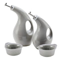 Rachael Ray Serveware Ceramics EVOO and Ramekin Dipper Set, 4 Piece, Light Sea Salt Gray - color: Light Sea Salt Gray