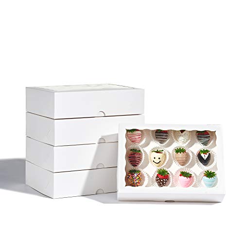 24PCS 10x7x2.5Inches White Bakery Boxes with Display Window, Multi-Use Dessert Containers for Chocolate Covered Strawberries, Cookies, Donuts, Macarons, Muffins & Hot Cocoa Bombs - color: White
