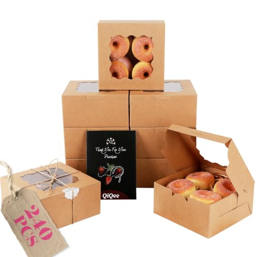 qiqee Cookie Box with Window 6"x6"x3" 240Pcs Bakery Box Brown - color: Brown, size: 6x6x3"/240packs