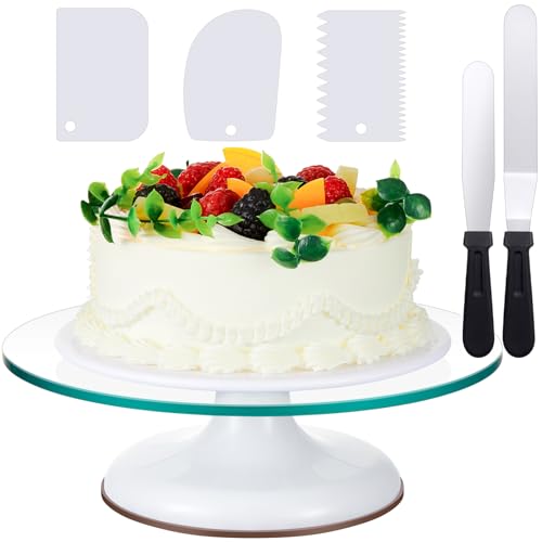 Willinglong 6 Pcs 12 Inch Glass Cake Turntable for Decorating Rotating