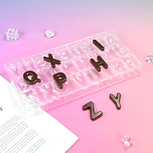 TUKE Polycarbonate Chocolate Mould 26 English Letters Candy Making Mold, Professional Grade PC Plastic for Baking, Dessert, Ice Cube, Soap - BPA-Free, Reusable & Dishwasher Safe (B_ English Letters) - size: B_ English Letters