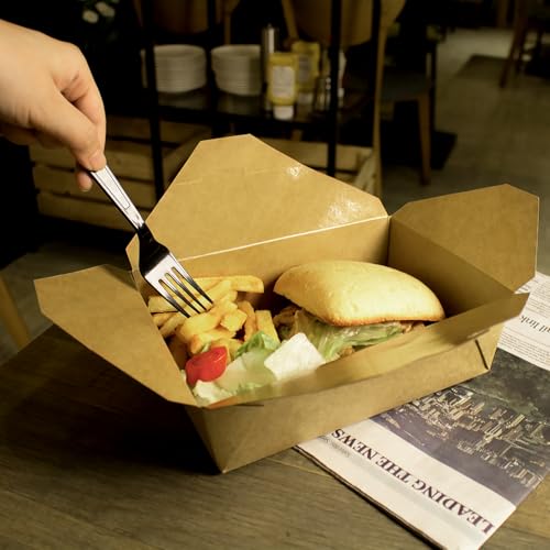 Karat Paper to Go Boxes [76 oz - 200ct] Leak-Resistant, Microwavable, Heavy-Duty Take Out Boxes | Grease Resistant & Stackable | #3 Kraft Brown - color: Kraft, size: 76