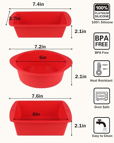 Silicone Baking Pans Sets - Nonstick Silicone Bakeware Set with Bread Loaf Pan, Square/Round Cake Pan - Oven & Dishwasher Safe - color: Red-Round+Square+Loaf