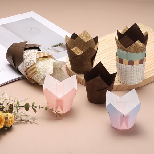 uxcell 150 Pcs Tulip Baking Cups Cupcake Muffins Liners Paper Greaseproof Wrappers for Wedding Birthday Party Festivals Christmas, (Gold Clouds, Coffee) - color: Coffee