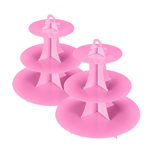 YLDW Cupcake Stand, 3-Tier Cupcake Stand Display, Cardboard Cup Cake Tower Stand, Disposable Dessert Stand for Birthday Tea Party Baby Shower Treat Decorations, Pink - color: Pink