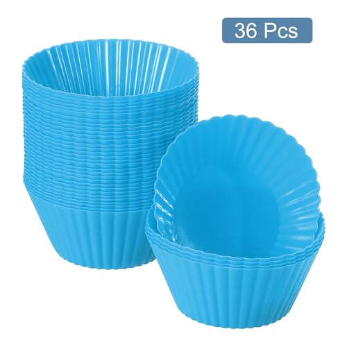 uxcell 36Pcs Silicone Cupcake Liners 2.0" Non-Stick Baking Cup Blue - color: Blue, size: 2"