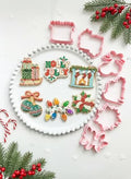 6Pcs Christmas Cookie Cutter Set - 2-3 Inch Large Size Christmas Gift Box with Sled, Holly Jolly, Fireplace, Bell, Lights & Wreath Shapes, Food Safe PLA, Kid Friendly for Winter Holiday