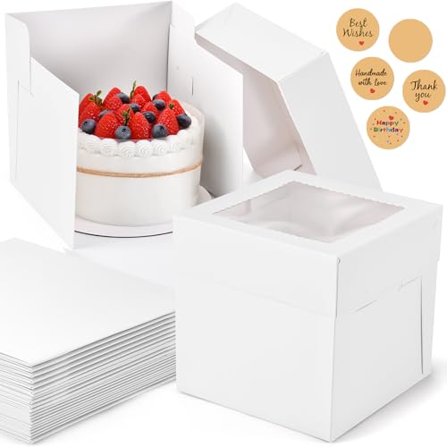 12Pcs 8x8x8 Inches Cake Boxes, White Square Bakery Boxes with Window - color: White, size: 8x8x8inch