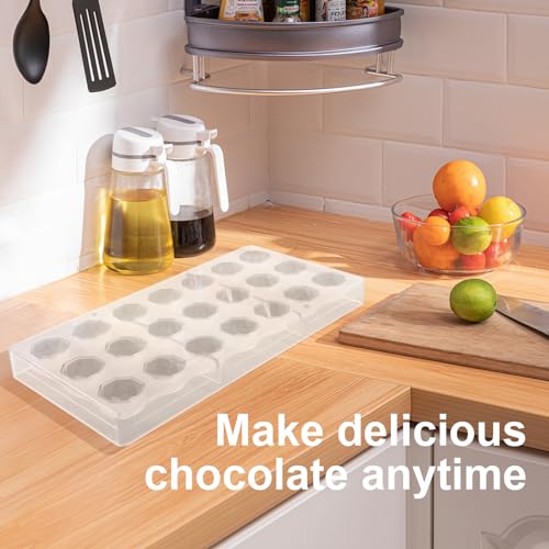 Polycarbonate Chocolate Mold 21 Cavities Diamond Shape Truffle Molds Easy Release & Clean Clear Candy Making Tray for Chocolates, Sweets, Jelly, Candies, Pralines (Diamond)