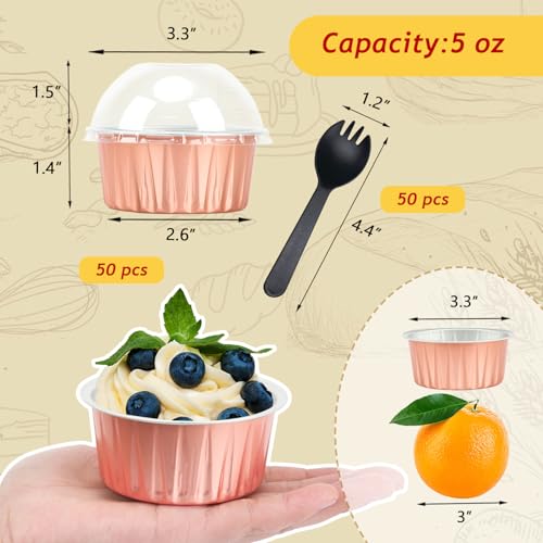 Free-Air 5oz Cupcake Pans with Dome Lids, Dot Cake Cups Mini Cake Tins - color: Champagne