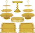 Fivenl 8 Pcs Cake Stand Gold Metal Dessert Table Display Set, 3-Tier Cupcake Stand, Cake Display Tower and Cookie Tray Rack Serving Tray for Birthday Party, Weddings, Baby Shower (Gold) - color: Gold