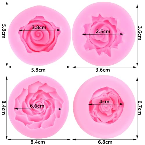 ZiXiang Bloom Rose Flower Silicone Molds Rose Fondant Mold Set of 4 - color: Style G