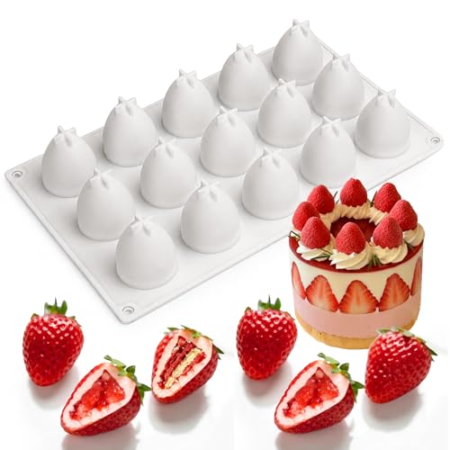 3D Strawberry Silicone Mold for Mousse Cake, Fruit Pudding Strawberry Molds - color: 15-Cavity Strawberry