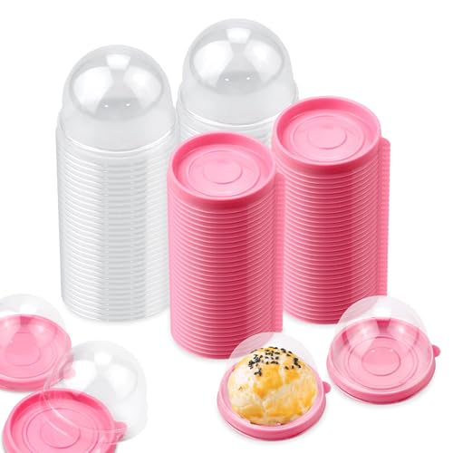PRALB 100 Pack Mini Cupcake Boxes, Clear Dome Containers 2.75x2.75x2
