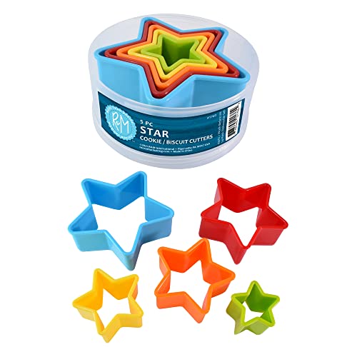 R&M Star Plastic Biscuit & Cookie Cutters 5-Piece Set - Multicolor Nesting Star Cutters 1.375" to 3.625" for Baking, Sandwiches & Fondant - style: Star