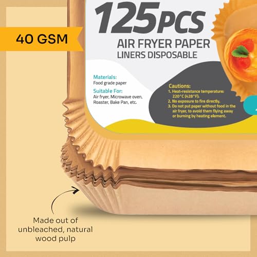 Mindful Design Air Fryer Paper Liners,125Pcs Parchment Paper, Air Fryer Disposable Liner for Microwave, Non-Stick Liners Rectangle Free of Bleach (8.5x5.5IN) - size: Rectangle 8.5"x5.5"