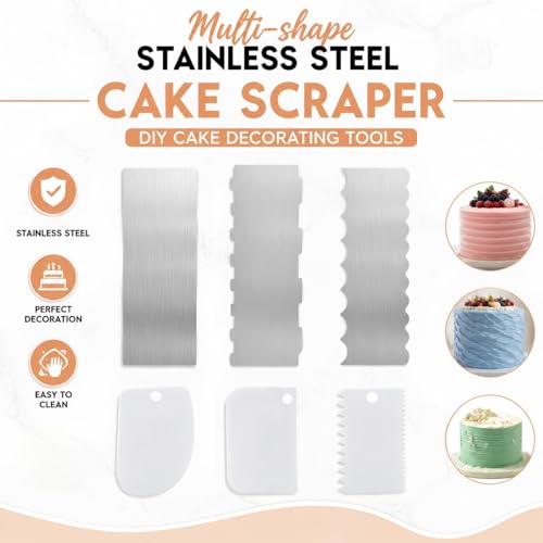 6PCS Stainless Steel Cake Scraper,Cake Decorating Comb
