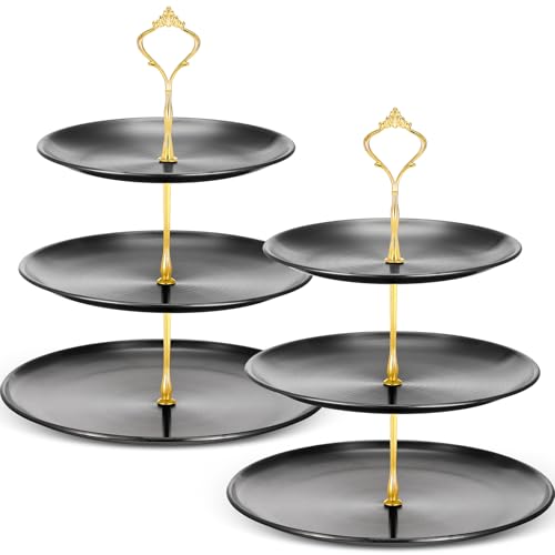 Gerrii 2 Pack 3 Tier Cupcake Stand Serving Tray Metal,Black and Gold - color: Black and Gold