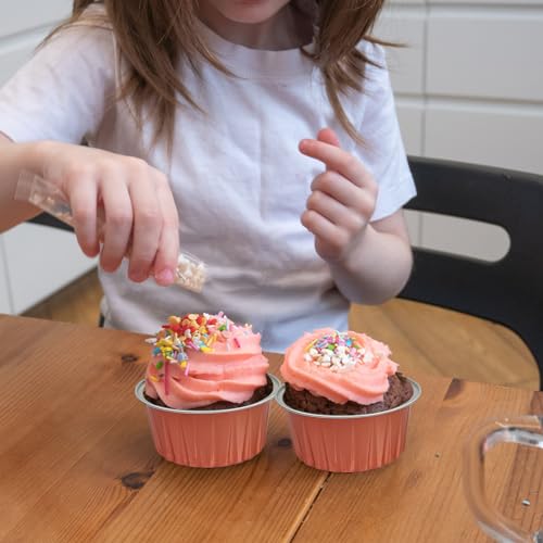 100Pcs Aluminum Cups with Lids,5oz Disposable Ramekin Baking Cups Muffin Liners Mini Pie Pans Foil Cupcake Containers for Christmas Party Wedding Party,Orange - color: Orange