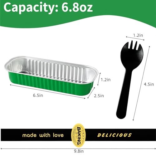 30 Pack 6.8oz Christmas Green Disposable Rectangular Aluminum Foil Mini Loaf Pans with Lids,Mini Cake Pans for Baking, Loaf Baking Pans, Small Individual Containerfor for Patrick’s Day Party Picnics - color: Green