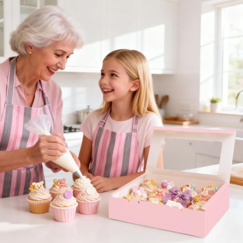 Moretoes 3PCS Pink Cupcake Boxes with Window(12 Count Cupcake Containers) - color: Pink