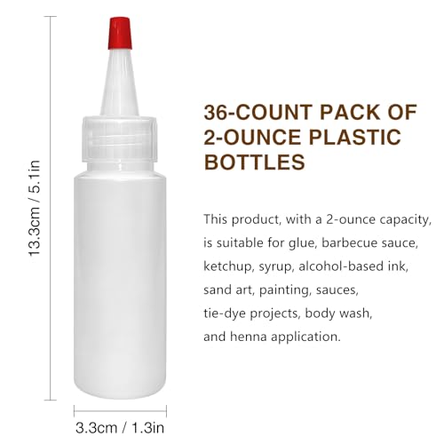 36 Pcs 2 oz Plastic Squeeze Bottles for Condiments,Icing and Crafts