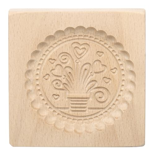 HARFINGTON Wooden Cookie Mould - 3.94" x 3.94" Biscuit Press Stamp Flowerpot Carved Baking Tool - style: Flowerpot