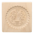 HARFINGTON Wooden Cookie Mould - 3.94" x 3.94" Biscuit Press Stamp Flowerpot Carved Baking Tool - style: Flowerpot