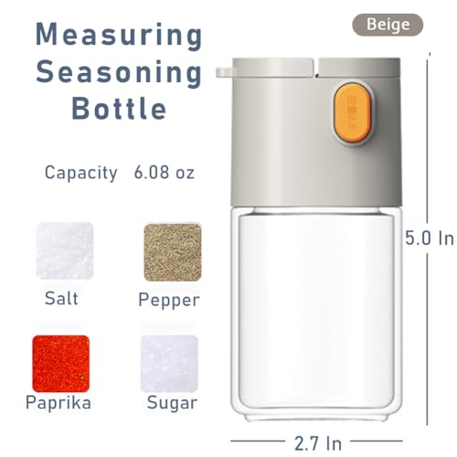 Measure Seasoning Bottle, Salt Shaker or Pepper Shaker, Kitchen Must have, Glass Metering Spice Salt Paprika Pepper Cumin Powder Sugar Dispenser Spice Jar, BPA Free (Beige) - color: Beige