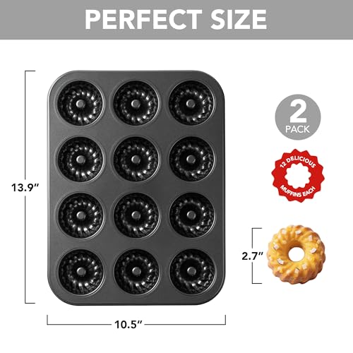 Tiawudi Mini Fluted Tube Cake Pan, 12 Cavity Baking Pan, Non-stick Baking Mold for Cupcakes, Donuts, Cornbread, Brownies, Jellies, Set of 2