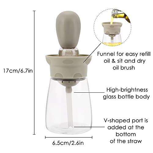 Oil Dispenser Bottle with Brush - 2 IN 1 Glass Olive Oil Storage and Container with Silicone Basting Brush for Kitchen BBQ Grilling Baking and Cooking, T-OB22, Grey - color: Gray1