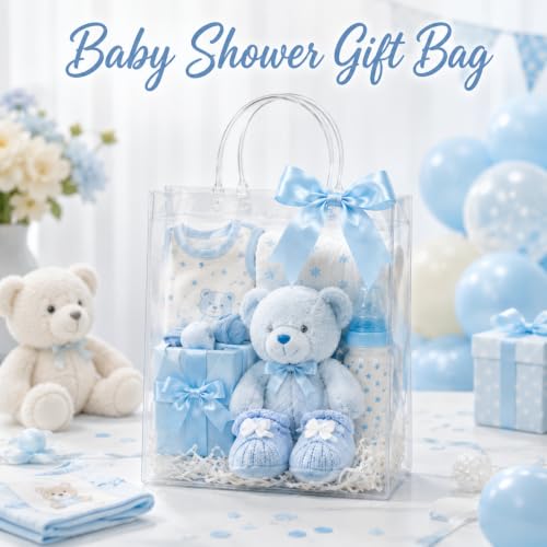 MAQIHAN Clear Gift Bags with Handles - X-Large Clear Party Favor Bags - size: 10.2x11.8x3.1 Inch