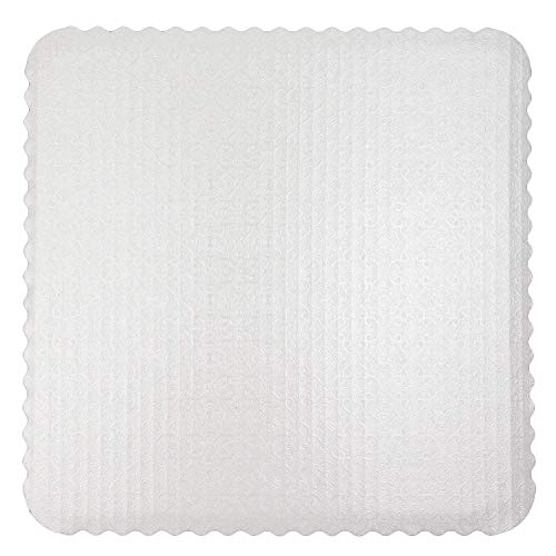 O'CREME White-Top Scalloped Square Cake Board 3/32 Inch Thick, 12 Inch x 12 Inch - Pack of 10 - size: 12" x 12"