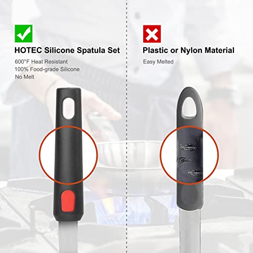 Hotec Silicone Spatula Turner for Nonstick Cookware, Cooking Spatulas 600°F Heat Resistant Large Flexible Rubber Spatula Set of 3, Kitchen Utensils for Flipping Eggs, Burgers, Pancakes, Crepes - color: Black-B