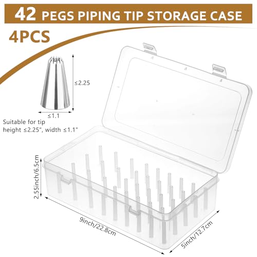 4 Pcs Piping Tips Storage Box with Fixed Pins 42 Pegs Piping Tip Organizer Baking Cake Decoration Tool Set Clear Plastic Cake Decorating Storage Box Container Baking Supplies Organizer