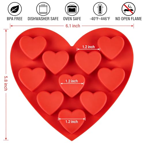 4 Pack 10-Cavity Heart Silicone Molds Non-Stick Food Grade Reusable Baking Molds for Chocolate Candy Gummy Jello Ice Cube Soap DIY Valentine's Day Craft Making - color: 4pc- Heart Shape Molds
