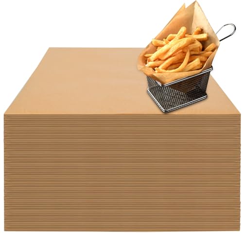 100 Count Pre-Cut Deli Wax Paper Sheets, 12x12" Natural Kraft Parchment Paper Sheets for Food Basket Liners, Greaseproof Deli Squares Sanwich Wrappering Paper for BBQ, Picnic, Festival, Fair Neyimqr - color: Kraft